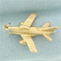3D USAF Air Force Plane Jet Charm in 14k Yellow Go