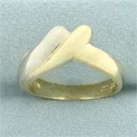 Two Tone Swoop Design Ring in 14k Yellow and White