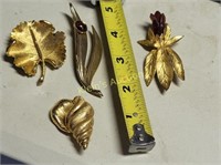 Brooches Lot Of 4 Giovanni, Bsk, Leaf ++
