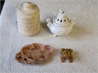 collectible lot of 4 soapstone ashtray, frog,censo