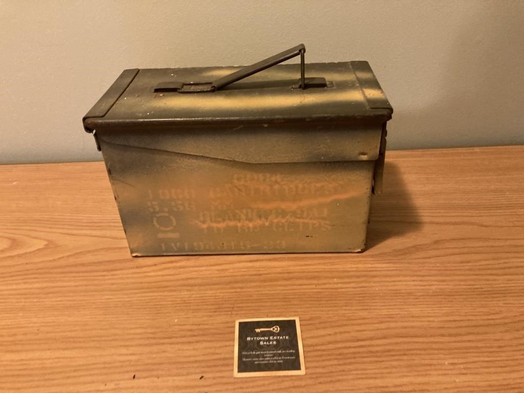 Vintage Metal Ammunition Box w Locking Lid