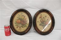 Pair of 12" Vintage Oval Framed Flower Pics