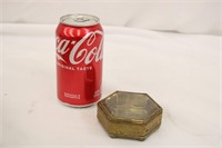 Vintage Brass Hexagon Trinket Box w/ Glass Top