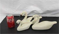 3 Hand Carved Swans