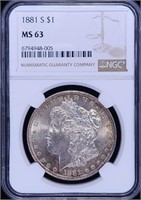 1881-S Morgan Dollar - MS63 NGC Rainbow Rim Toned