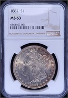 1887 Morgan Dollar MS63 NGC MEGA RAINBOW TONER