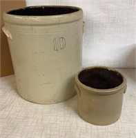 2) Vintage Stoneware Crocks #10 17" & Other