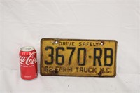1962 North Carolina Farm Truck License Plate