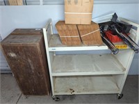 3 TIER ROLLING LIBRARY CART, 2 WORK LIGHTS, CRATE