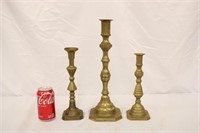 3 Brass Candle Sticks, As Is