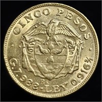1924 Colombia Gold 5 Pesos - 0.2355 oz AGW