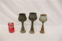 3 Handmade Pottery Goblets