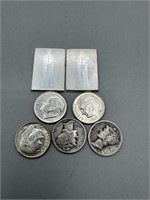 Silver Lot - (5) Silver Dimes & (2) 1/4 Oz. Silver