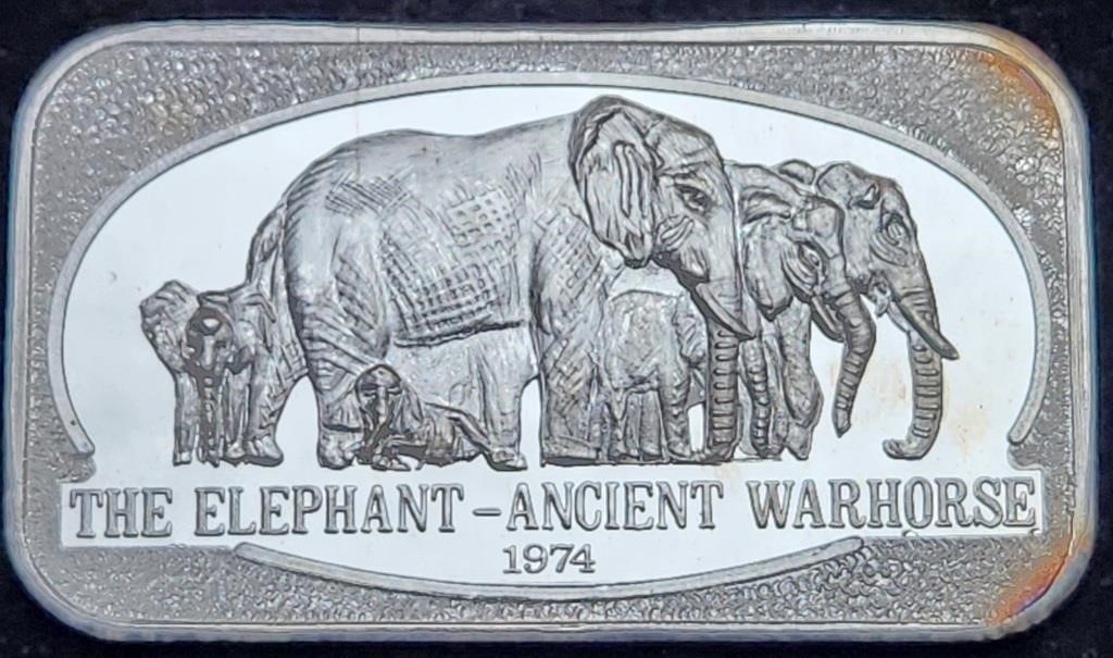 1974 Elephant Warhorse 1 OZT Vintage Silver Bar