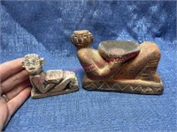 (2) Ant. Mexican reclining figurine candle holders