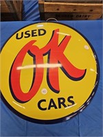 METAL ADVERTISING SIGN "USED OK CARS"  15.75"D