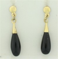 Onyx Teardrop Dangle Earrings in 14k Yellow Gold