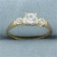 Vintage Old European Cut White Sapphire 3-Stone En