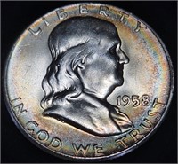 1958 Franklin Half Dollar - MEGA RAINBOW RIM TONER