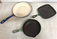 3) Cast Iron enamel grill pans and frying pan: