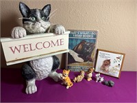 Cat Figurines, Plaques, Hinged Trinket Box +