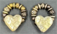 Large Silver Heart Beaded Vintage Earrings
