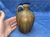 Vtg signed pottery jug - 6in tall