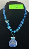 Blue Beaded & Stone Necklace w/ Whale Tail