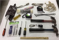 Tool lot w/ screwdrivers, hammers, tape measures