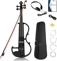 Vangoa Electric Violin Full Size 4/4, Black Silent