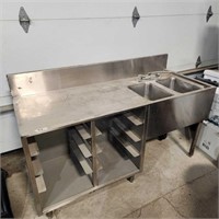 Stainless counter w double sink 60"× 24"× 30"