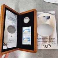 Canadian polar bear $2 coin & stamps