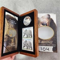 $8 Canadian grizzly coin & stamps