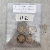 4- Silver 1950 Candian Fifty cent coins