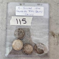 4- Silver 1944 Canadian Fitfity cent coins