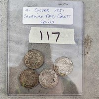 4- Silver 1951 Canadian Fifty cent coins