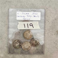 4- Silver 1940 Canadian fifty cent coins