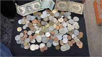 Large Lot of World/Foreign Coins & (3) Currencies