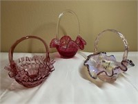 3 Vintage Fenton Glass Baskets