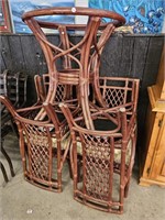 RATTAN TABLE AND 4 CHAIRS  -  NO TOP FOR TABLE