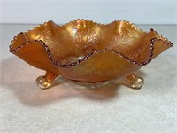 Vintage Carnival Glass Bowl, Marigold, 10in Wide