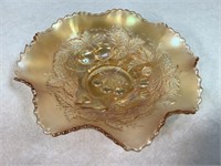 Carnival Glass Bowl W/Cherry Design, 8.5in Wide