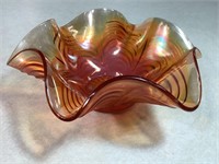 Vintage Carnival Glass Bowl, 9in Wide