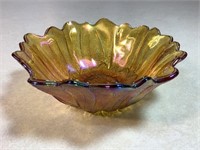 Carnival Glass Bowl W/Sunflower Bottom, 7in Wide