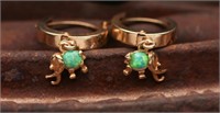 14K Gold & Opal Elephant Hoop Earrings 1.32g