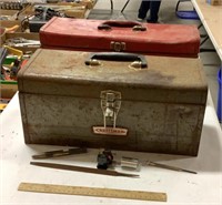 2 metal toolboxes w/contents   RED ONE IS BENT