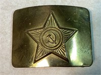 Russian Brass Belt Buckle W/Star & Hammer & Sickle