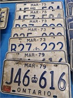 7 ONTARIO LICENCE PLATES - 1979, 1973, 1975