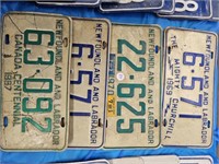 4 NEWFOUNDLAND LABRADOR LICENCE PLATES -