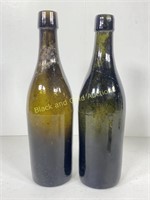 Pair of Dark Olive/Amber Beer Bottles